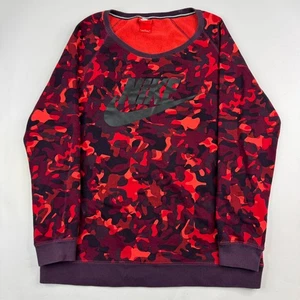 Nike Womens Red Camo Print Lightweight Top Big Logo Pullover Sweater Sweatshirt - Picture 1 of 12