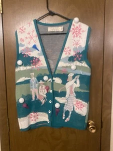 Crossings Vintage Golfing Novelty Print Sweater Vest Size With Attached Items - Picture 1 of 7