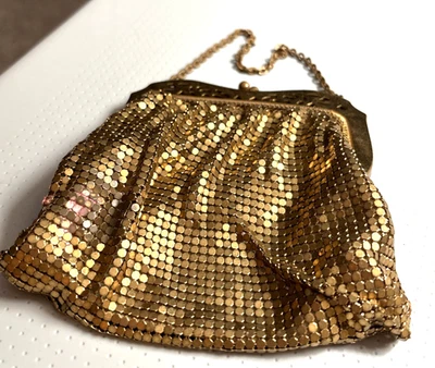 Whiting & Davis Metallic gold tone evening bag filigree cutout frame purse Vtg - Image 1 of 4