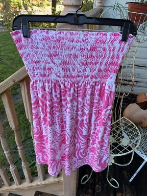 Lilly Pulitzer Floral Terry Cloth Strapless Dress Girls Sz S Pink White Smocked - Image 1 of 4
