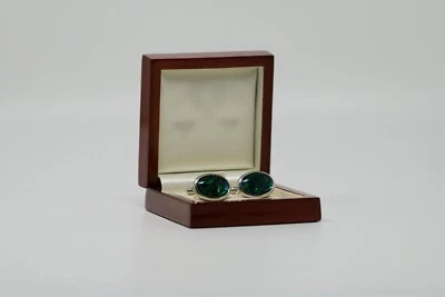 Abalone Shell Cufflinks (Green Oval Cabochon - Rhodium-Plated Cufflinks) - Image 1 of 4