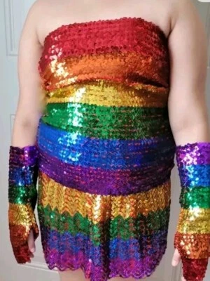 Rainbow Sequin Tube Top Halloween Costume Pride Size S/M - Image 1 of 2