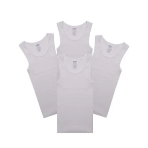 Buyless Fashion Boys Tagless Undershirts Tank Top White Soft Cotton Pack of 4 - Picture 1 of 49