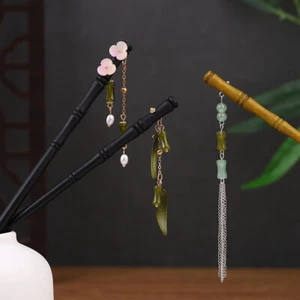 Bamboo Knot Wood Hair Forks Chinese Style Wooden HairStick DIY Vintage Elegant ~ - Picture 1 of 29