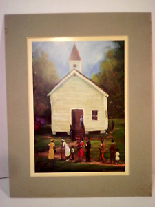 Ted Ellis Black African American First Sunday Print Signed Midcentury Art 11 x 8