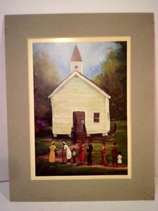 Ted Ellis Black African American First Sunday Print Signed Midcentury Art 11 x 8 - Picture 1 of 10