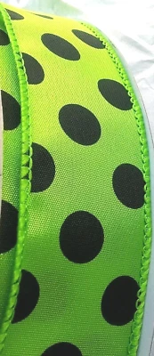 Halloween Verde Lima 1.5" x 5 yardas Satinado Negro Lunares Cinta con Cable Acento Diario Foto 1 de 4