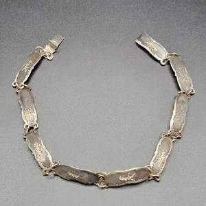 VTG Siam Sterling Silver Niello Panel link Bracelet Thai Deities Dancer Links 7" - Picture 1 of 17