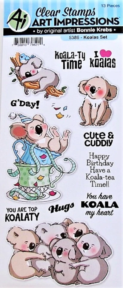 Juego de estampillas acrílicas transparentes Koalas Art Impressions Koala Bear 5386 ¡NUEVO! Foto 1 de 4