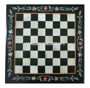 Black Marble Coffee Chess Table Top Mosaic Inlaid Marquetry Art Home Decor H1927 - Picture 1 of 4