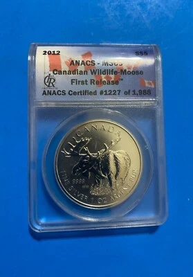 2012 Canadian Wildlife Moose $5 | First Release ANACS MS69 | 1oz .9999 Silver - Image 1 of 2