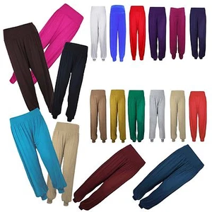 LADIES WOMEN GIRLS FULL LENGTH HAREEM ALI BABA BAGGY HAREM TROUSERS LEGGINGS - Picture 1 of 11
