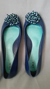 OKA B USA Made Women's Ballet Flat Shoes Blue Rubber Jelly Flexible Beads Size 7 - Picture 1 of 11