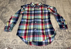 Ralph Lauren Long Sleeve Plaid Button Up Shirt Boys Youth Size 5 Red Blue Multi - Picture 1 of 4