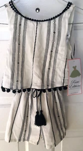 Rare Editions Girl's Romper, 1 Piece Shorts Black Ivory Size 6 Open Back NWT - Picture 1 of 6