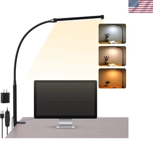 Sleek Black LED Desk Lamp with Flexible Gooseneck & USB Adapter, Eye-Friendly - Picture 1 of 8