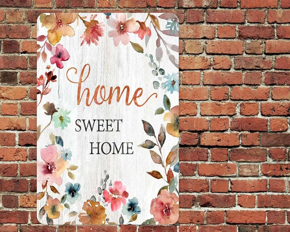 Letrero Home Sweet Home Metal Aluminio 8"x12" Diseño Floral Puerta Porche Entrada Foto 1 de 1