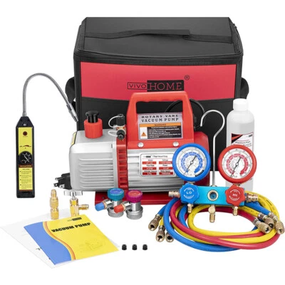 4CFM 1/3HP Rotary Vane Air Vacuum Pump HVAC Refrigeration AC Manifold Gauge Set - Image 1 of 4