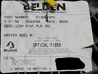 Cable de distribución de 12 fibras Belden FISD012P9 interior Plenum OS2 OFFNP amarillo/25 pies Foto 1 de 4