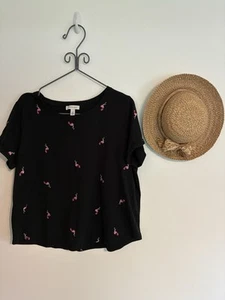 Vintage America Black Pink White Flamingo Top Tshirt Pullover XXL 2X EUC - Picture 1 of 4