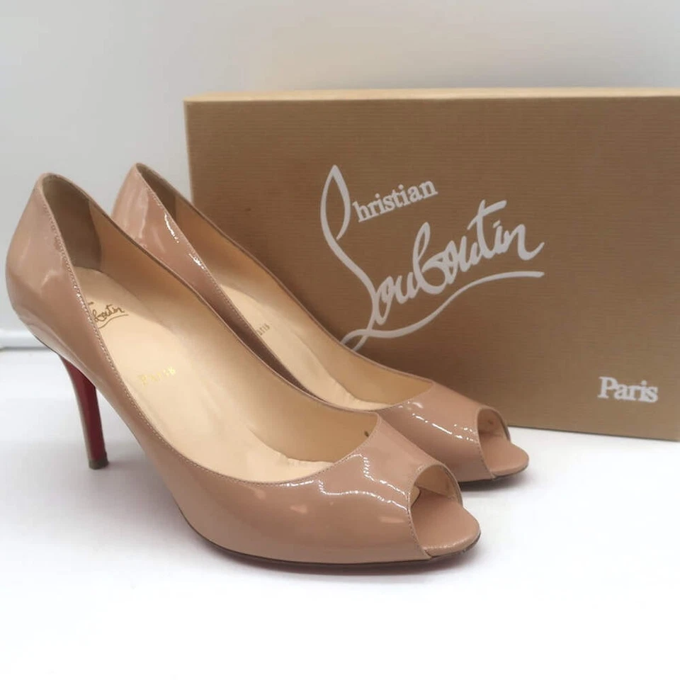 Christian Louboutin You You 85 Peep Toe Pumps Nude Patent Leather Size 41.5 - Image 1 of 4