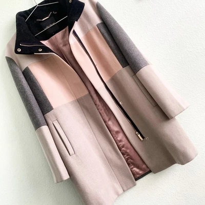 IVANKA TRUMP Color Block Invierno Mezcla Lana Abrigo Talla 4 Mujer Cálido Clásico Foto 1 de 4