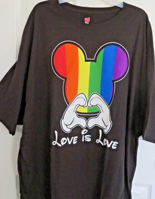DISNEY LOVE IS LOVE PRIDE T-SHIRT MICKEY RAINBOW HANDS - Image 1 of 2