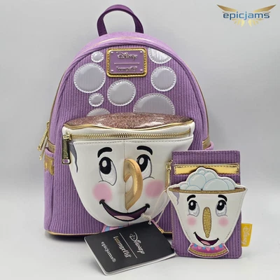 Mini Mochila Loungefly Disney La Bella y la Bestia Chip Figura Pana Set Foto 1 de 4