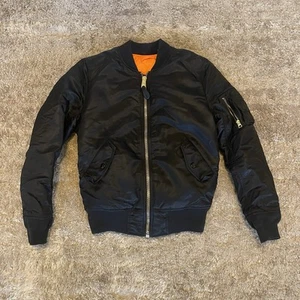Alpha Industries Jacket Mens Small Black MA-1 Bomber Jacket Coat Full Zip - Picture 1 of 11