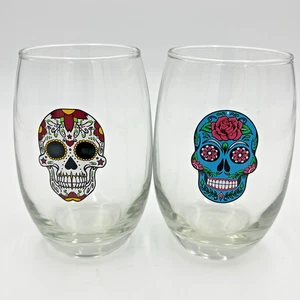 Set 2 bicchieri da vino Day of the Dead bianco senza stelo zucchero teschio Cristar Mikonos - Foto 1 di 4