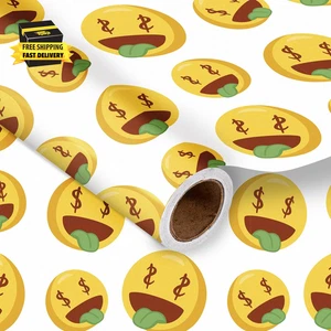 Funny Wrapping Paper Roll - Mini Roll - Yellow Emoji & Dollar-Sign Eye Design -  - Picture 1 of 7