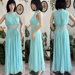 Vintage 60s Grecian Chiffon Cocktail Maxi Column Sheath Hostess Dress Sz SM - Picture 1 of 13