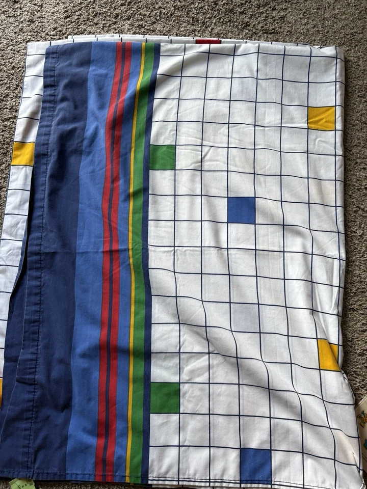 vintage jcpenney flat sheet queen grid stranger things 80s y2k 90s geometric - Image 1 of 1
