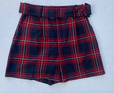Zara基本款女式中号红色格子短裤 — 第 1/3 张图片