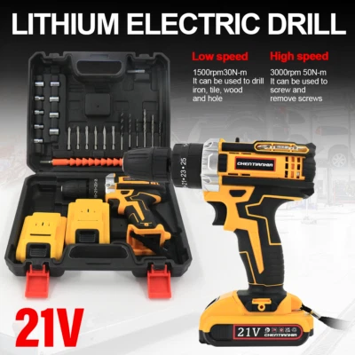 CHENTIANXIA 21V Cordless Hammer Drill Set Electric Impact Driver 2 Batteries & Charger