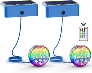 Solar Pool Lights, Solar Powered Submersible LED Lights with Remote IP68 Waterpr - Picture 1 of 2