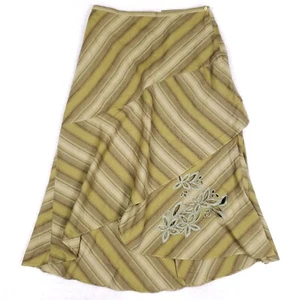 La Boutique Asymmetrical Skirt Green Stripe Embroidered Linen Blend  10 France - Picture 1 of 10
