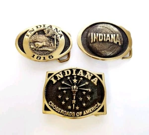 1980 INDIANA Heritage Mint Solid Brass BASKETBALL State Seal & Flag BELT BUCKLES - Picture 1 of 20