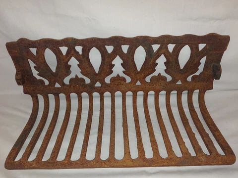 Vintage Cast Iron Fireplace Grate Log Holder Rusted w/Design 18"x 8" x 7” Ornate Cover