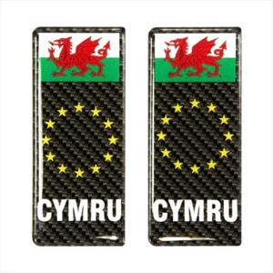 2x 98x42mm CYMRU Carbon Euro Stars Number Plate Gel Domed Stickers Decal Badge - Picture 1 of 2