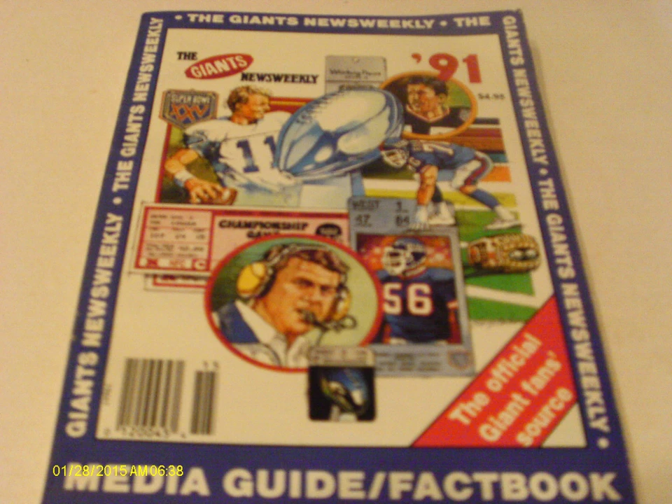 New York Giants 1991 Media Guide Ray Handley Phil Simms Lawrence Taylor  Foto 1 de 1
