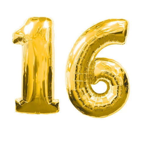 C-SPIN 40" Large 16 Gold Number Balloons 16th Birthday Anniversary Foil Float Helium