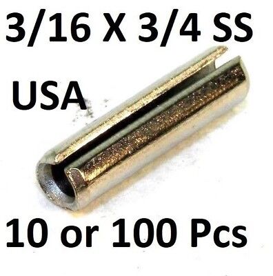 (10-100) 18-8 S.S. Slotted Roll Spring Pin 3/16  Dia X 3/4  L STAINLESS USA NH • 7.99$