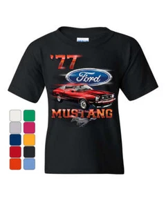Ford Mustang '77 Youth T-Shirt American Classic Muscle Car Kids Tee - Picture 1 of 8