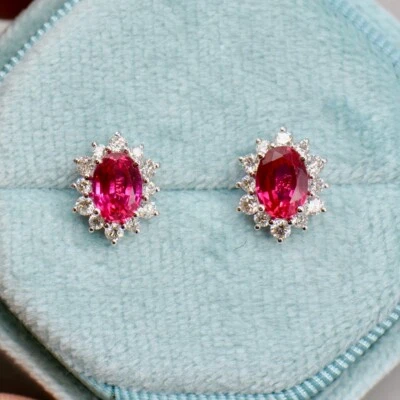 9ct White Gold Lab Created Diamond and Ruby Halo Cluster Earrings (2.97cts) - Image 1 of 4