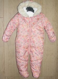 George new Girls Fleece Lined Pink Frilled Snowsuit Hooded Age 9-12 Months