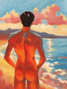 Original Hand painted Artwork Oil Painting Gay Man Male Nude - Picture 1 of 3