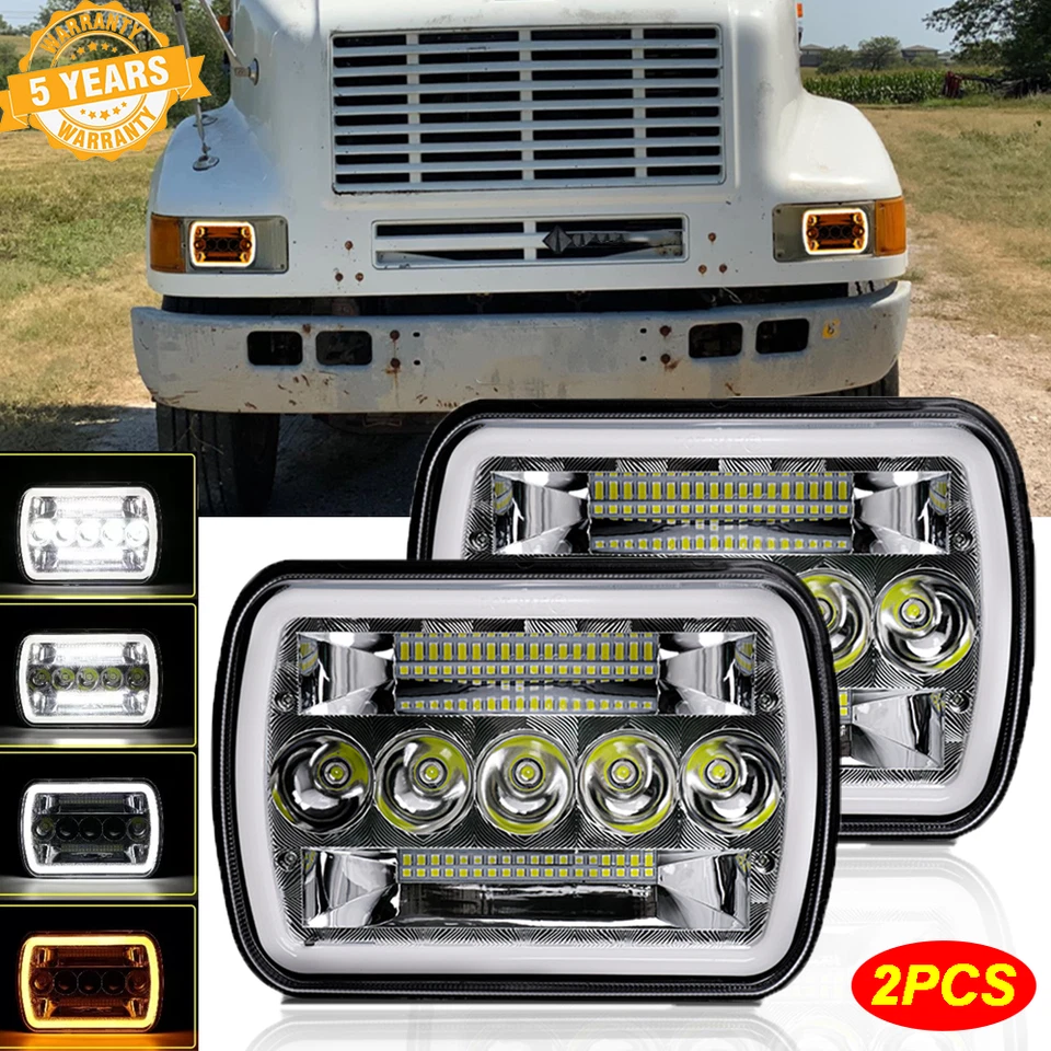2PCS 7x6" 5X7 LED Headlights DRL For International Harvester 4700 4800 4900 8100 Foto 1 de 4