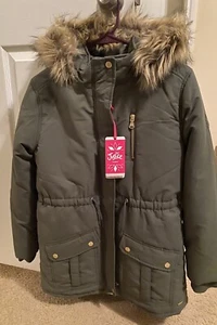 Girl's Justice Size XL 16/18 Olive Winter Coat With Detachable Faux Fur Trim - Picture 1 of 7