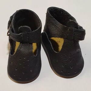 Spangenschuhe (Puppenschuhe) mit Lochmuster, schwarz, Echtleder, ~ 6,5 cm, neuw. - Bild 1 von 4